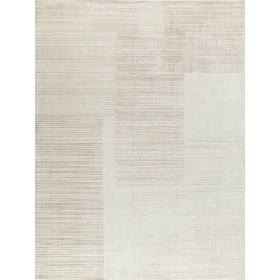 Cantori Hand Loomed Wool/Silk Striped Area Rug in Ivory/Light Beige