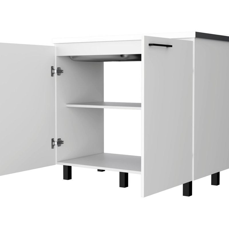 2 Utility Sink And Cabinet In Stylish White With Materials Handy Kitchen Setup Structure Practical Function, Silver