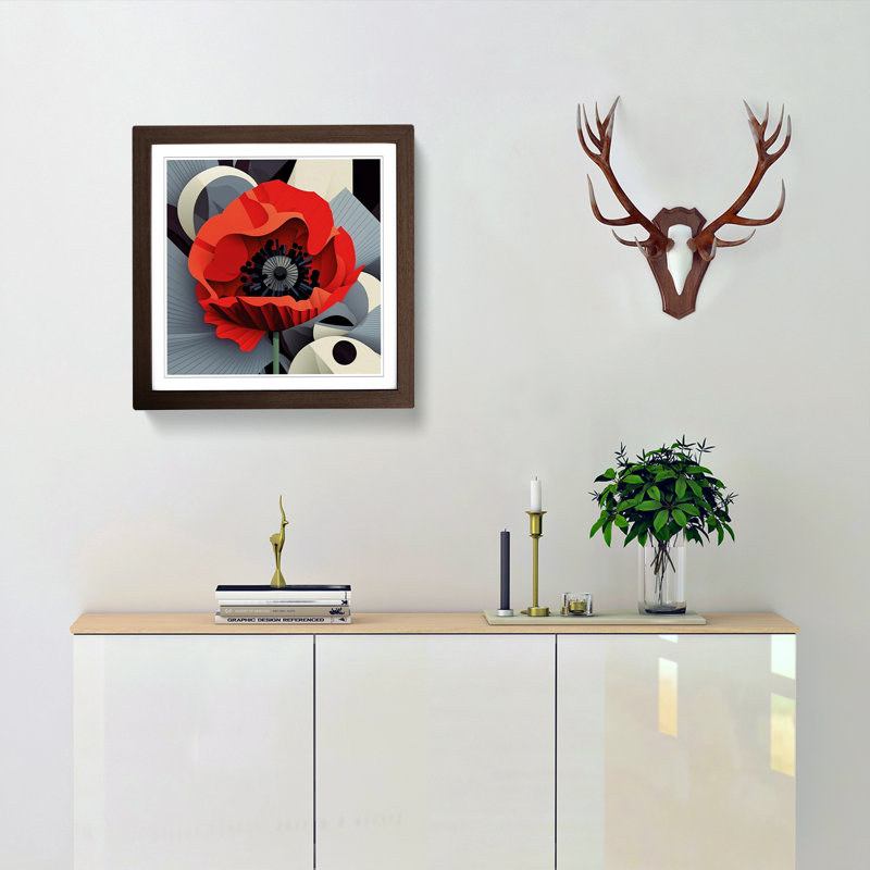 Poppy Flower Constructivism - Framed Print, Walnut