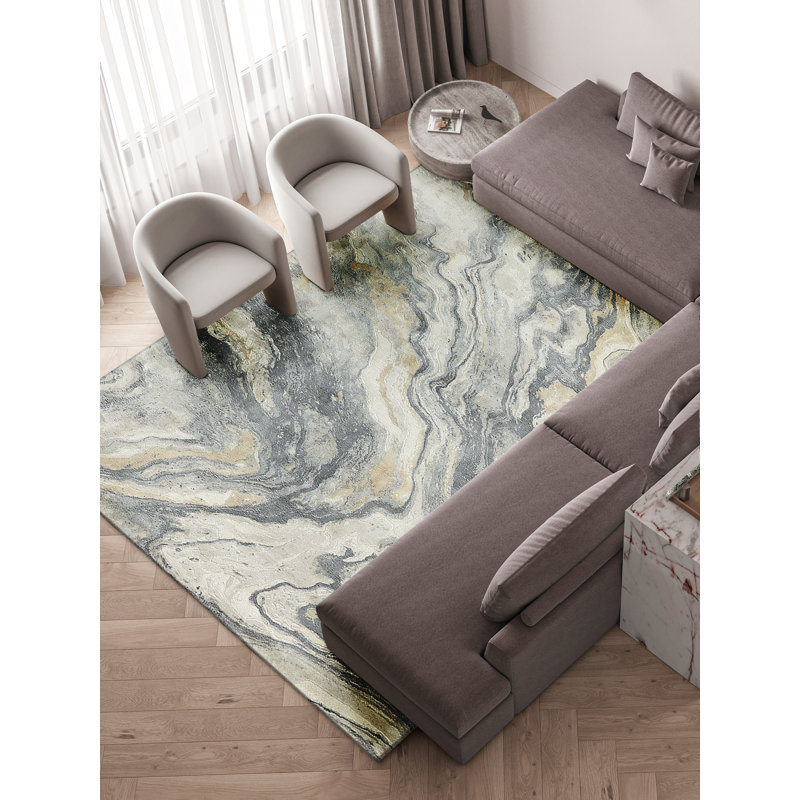 Gianni Abstract Area Rug in Gold/Gray/Ivory, Rectangle 12' x 15'