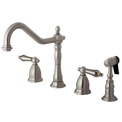 Kingston Brass Heritage Double-Handle 4-Hole Widespread Kitchen Faucet with Brass Sprayer