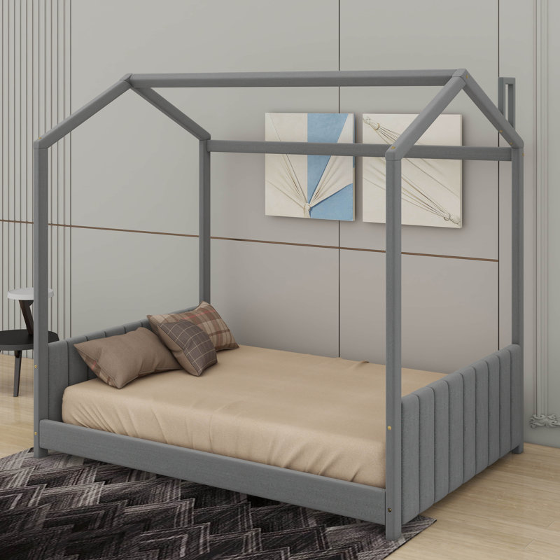 Velvet House Bed Wood Bed, Full