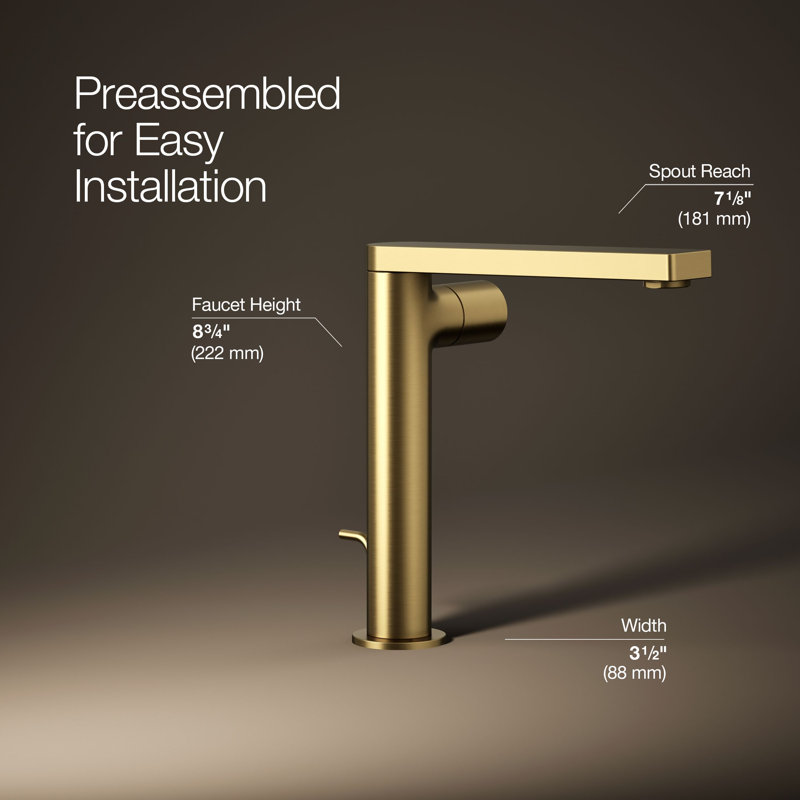 Single-Handle Bathroom Faucet with Drain Assembly, Vibrant Brushed Moderne Brass
