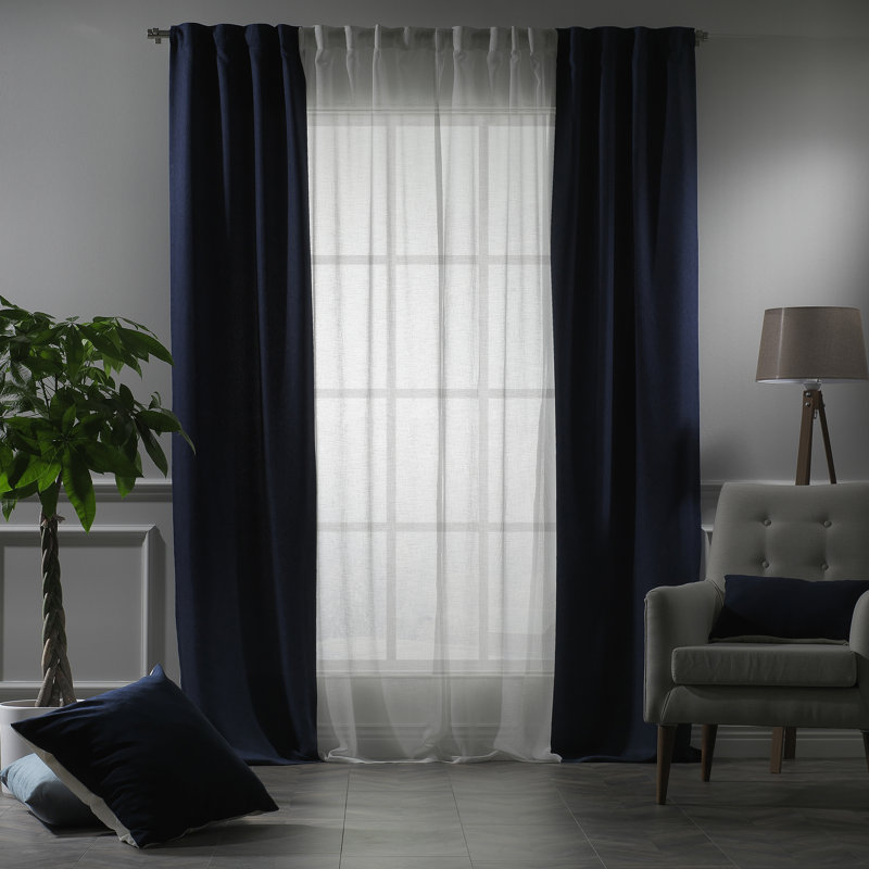 Decorative Window Curtain Each Panel, Navy Blue/White, 27" W x 84" L