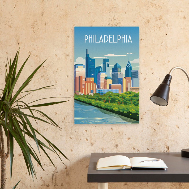 City Sights Philadelphia - Architecture Blue Buildings Cities Art, 24" H x 16" W