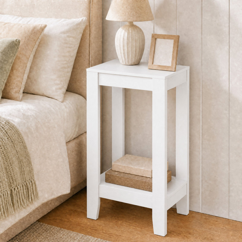 Top End Table with Storage, White, 1