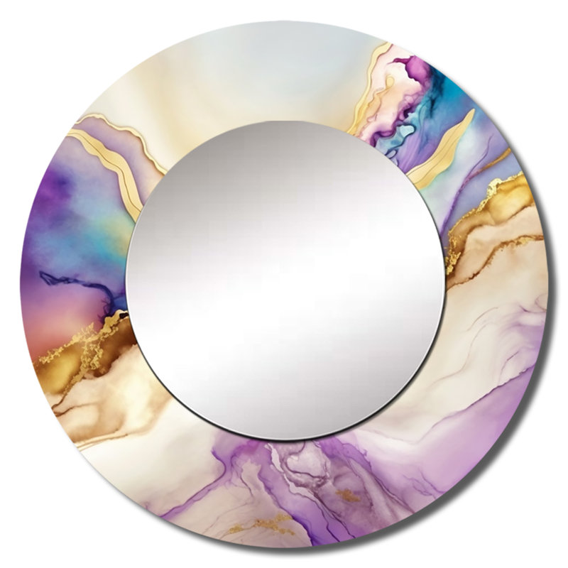 Liquide univers avec une touche d'or V - miroir décoratif à encre liquide, miroir mural rond moderne, art imprimé en métal