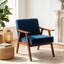 Chaise d'appoint en velours noir avec structure en bois massif, fauteuil Mid-Century moderne classique pour petits espaces - Fauteuil de lecture confortable pour le vestibule de la chambre à coucher-129182122