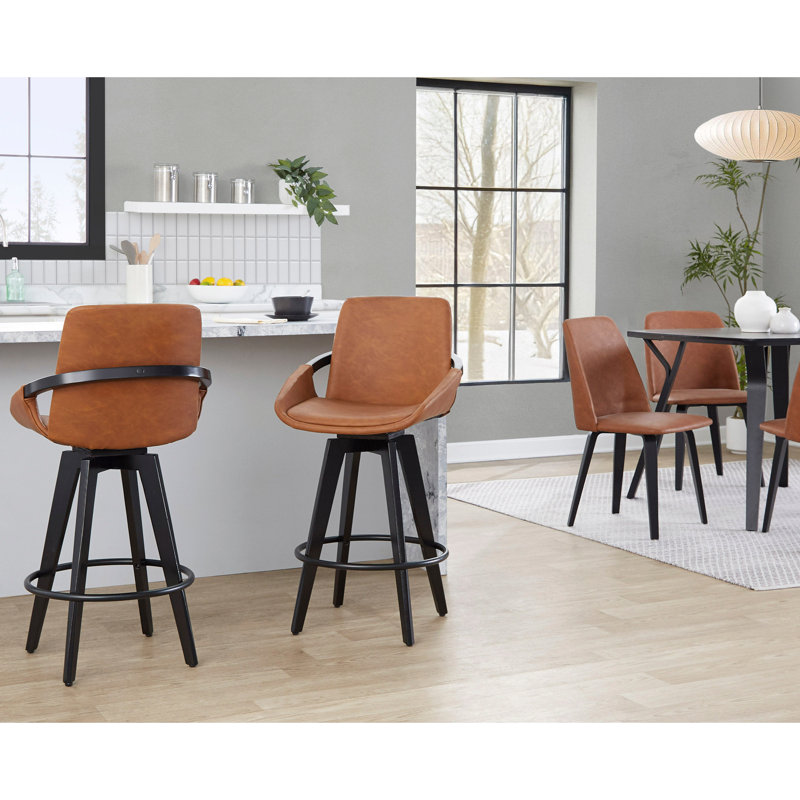 Tabouret de comptoir à hauteur fixe avec pivot, Brun / Noir, 2, Tabouret de comptoir (hauteur d'assise de 25,5 po)