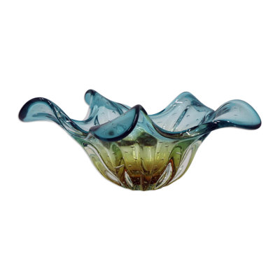 Bol décoratif en verre Hanney en bleu glacier / jaune pâle