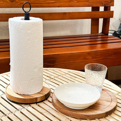 Porte-essuie-tout en bois pour comptoir avec base en métal
