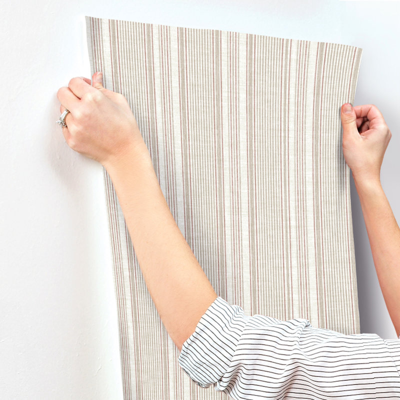 Ayanna Light Green Striped Wallpaper, Red