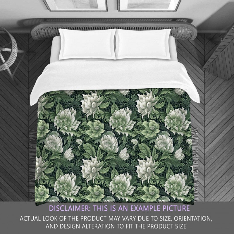 Machine Printed Comforter, Queen Comforter, Green/Gray Floral