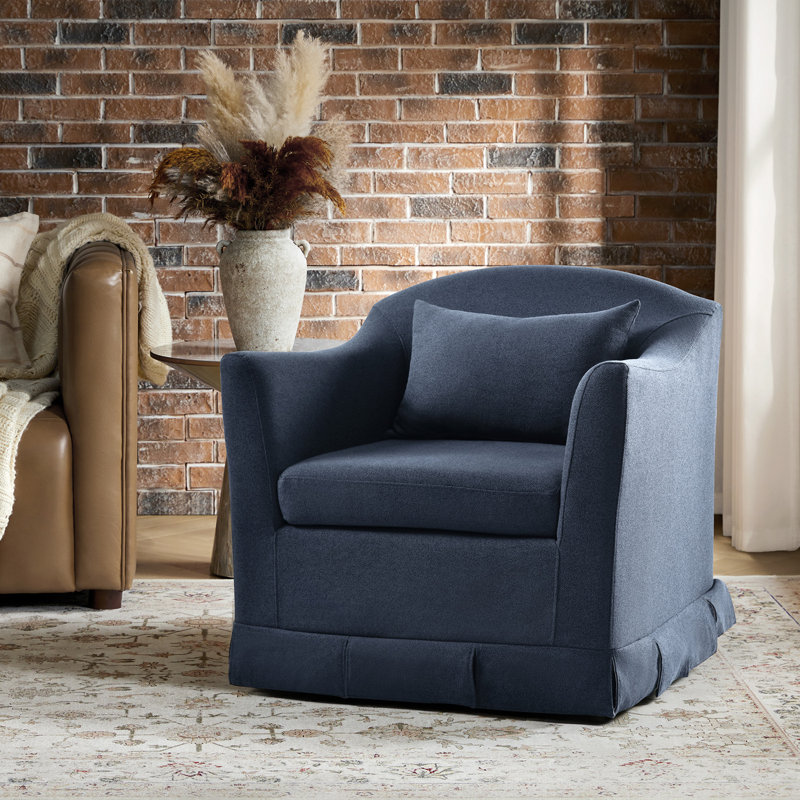 Patricia Modern Farmhouse Slipcovered Swivel Armchair, Navy Polyester