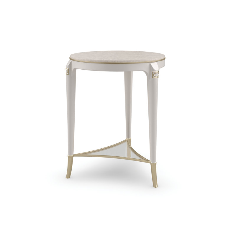 Gold and White Round Wood Metal End Table