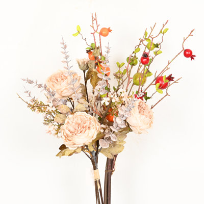 24" Artificial Farmhouse Fall Peony Floral Arrangement For Vase Filler, Long Stem Pomegranate Fruits Branches Faux Leafage Flower For Home Wedding Party Dining Table Centerpiece Decor