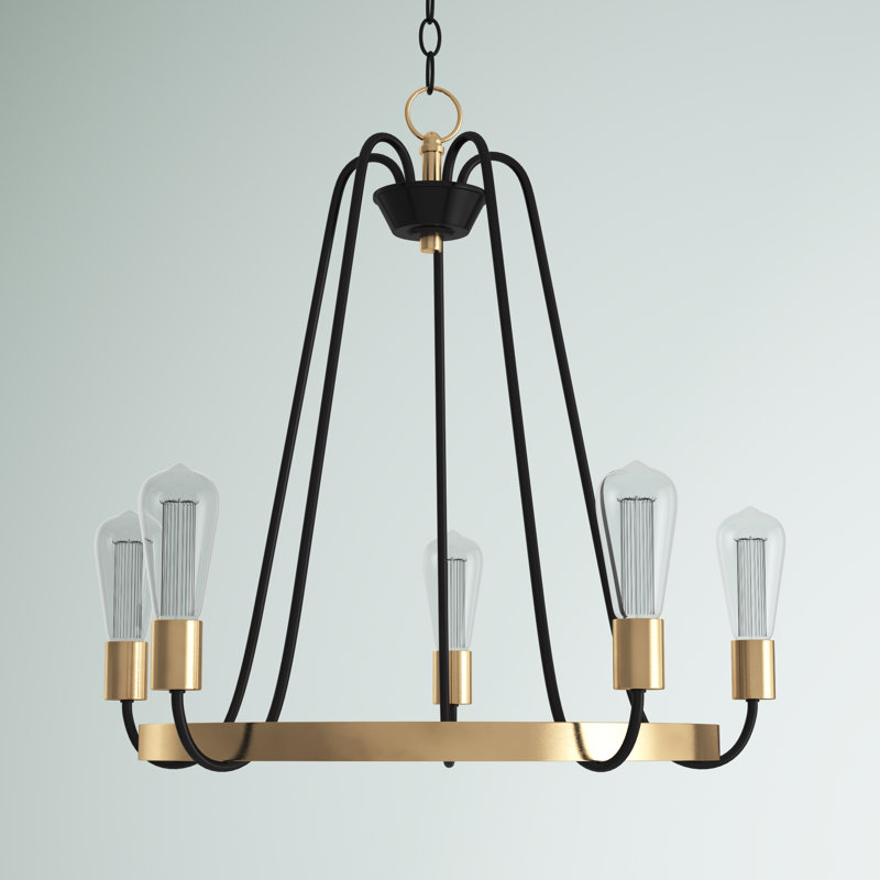 Alixe 5 - Light Dimmable Wagon Wheel Chandelier, Oil Rubbed Bronze/Antique Brass