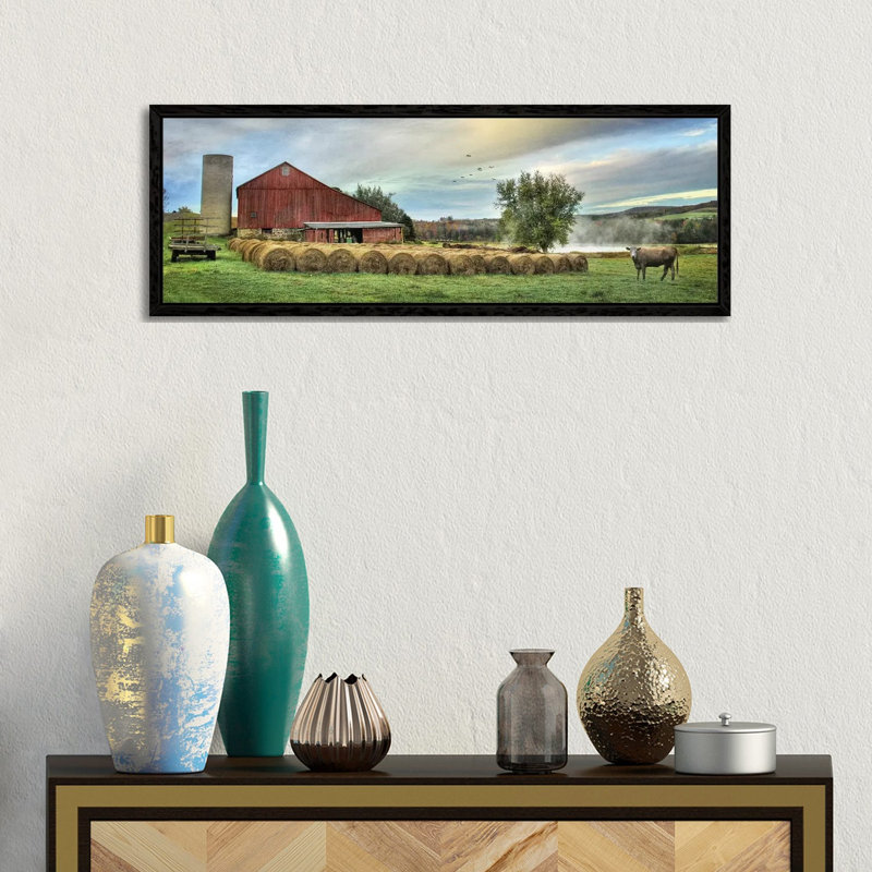 Hay Harvest by Lori Deiter - Panoramic Print on Canvas, Black Framed, 30.48cm H x 91.44cm W x 3.81cm D