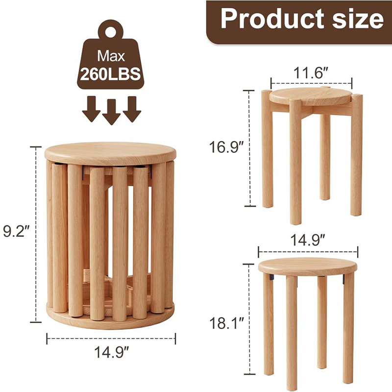 Stools Set Of 4 Wooden Stools Stool Nesting Side Tables Nesting Coffe Table Sturdy And Durable,No Installation Required,Top Stackable Stool For Saving Space(Bar Stools)