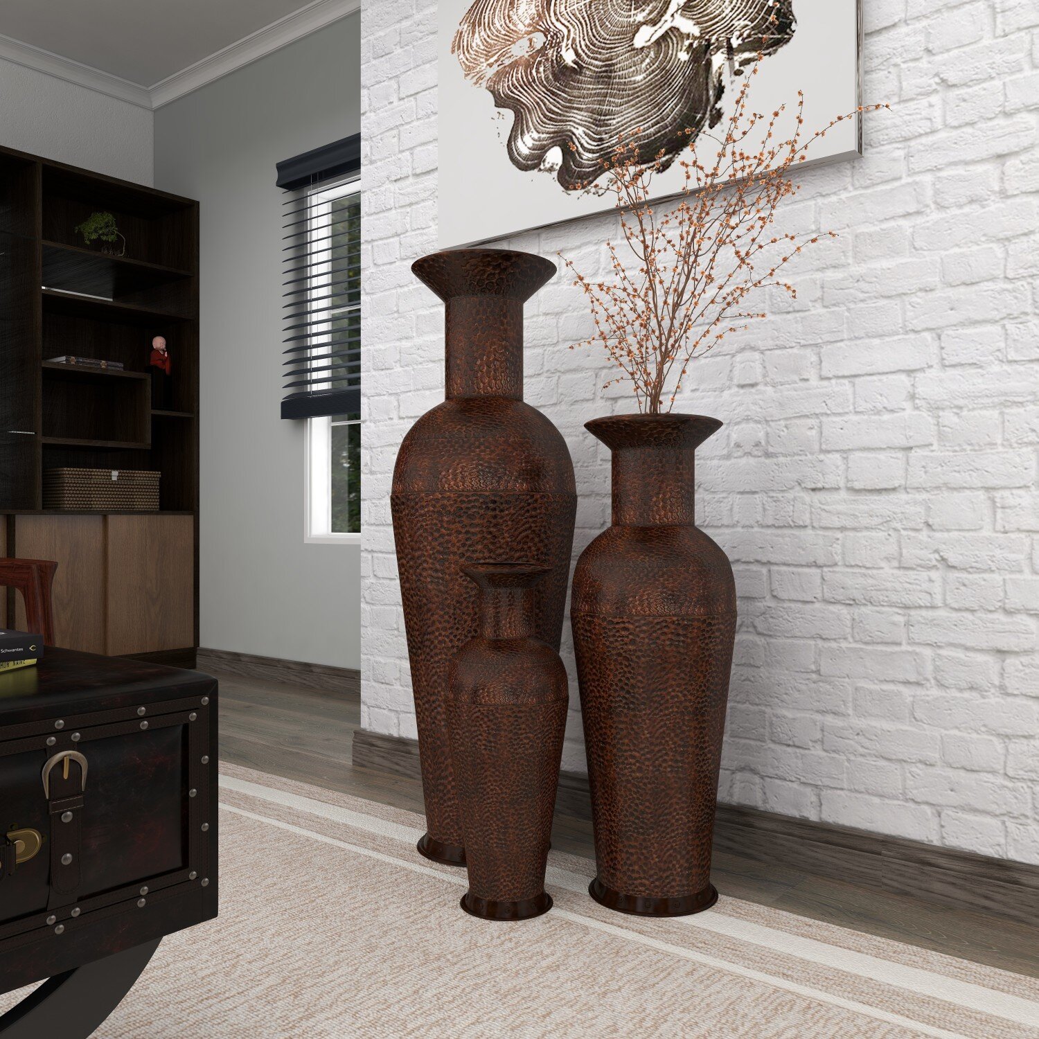 3 PieceMetal Indoor Outdoor Tall Floor Vase Set
