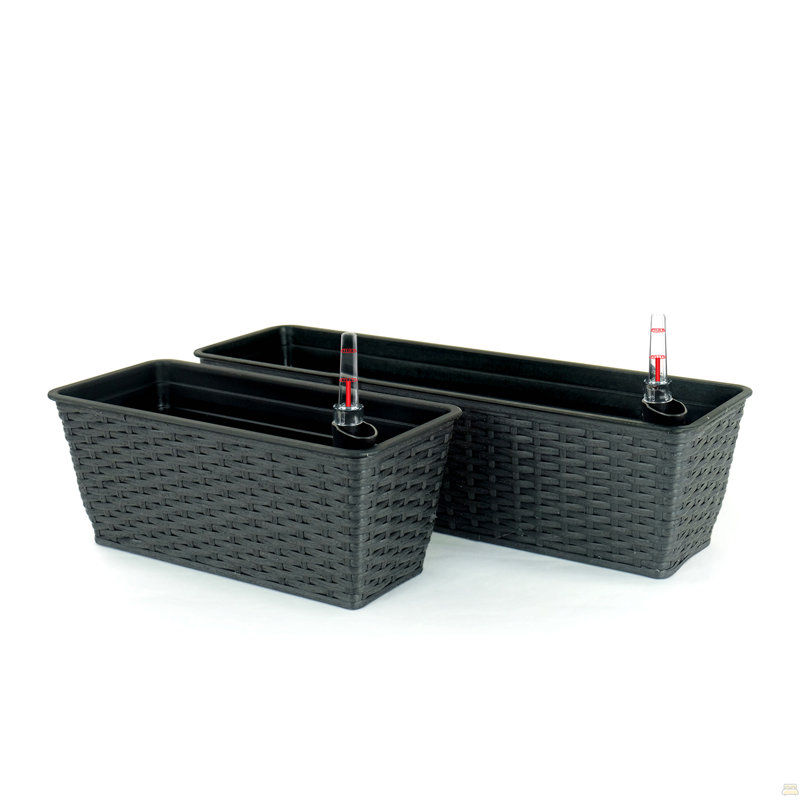 Ensemble de 2 pots à fleurs rectangulaires intelligents pour l'intérieur et l'extérieur - Osier tissé à la main - Espresso