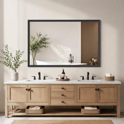 Miroir de salle de bain rectangulaire surdimensionné de 60 po x 40 po avec cadre noir et grands miroirs muraux décoratifs pour salle de bain Miroir mural vertical ou horizontal avec cadre en aluminium