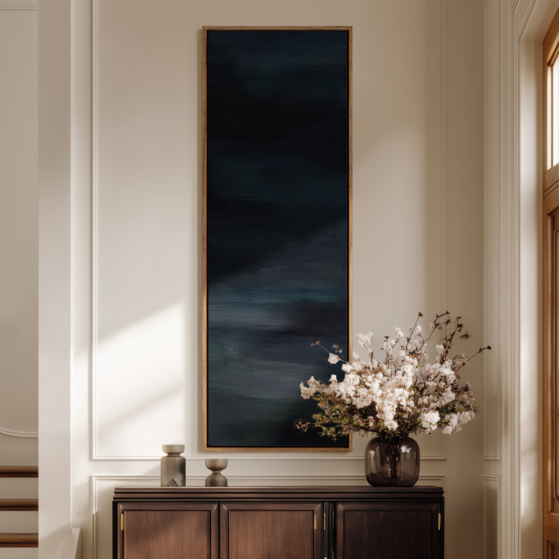 Grande toile murale encadrée - Minuit abstrait bleu foncé et noir, impressions minimalistes modernes - 60 po x 20 po, Naturel
