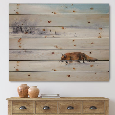" Red Fox Running in White Snow I " Painting