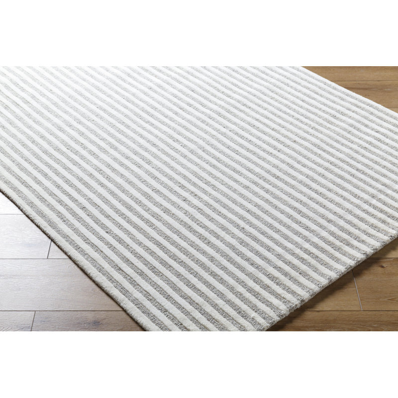 Rectangle Camon Striped Hand Tufted Wool Area Rug in Brown/Ivory, Rectangle 8' x 10'