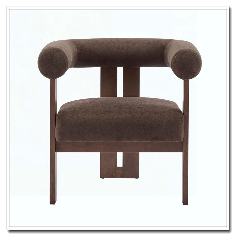 Velvet Upholstered Round Arm Accent Chair, Dark Brown