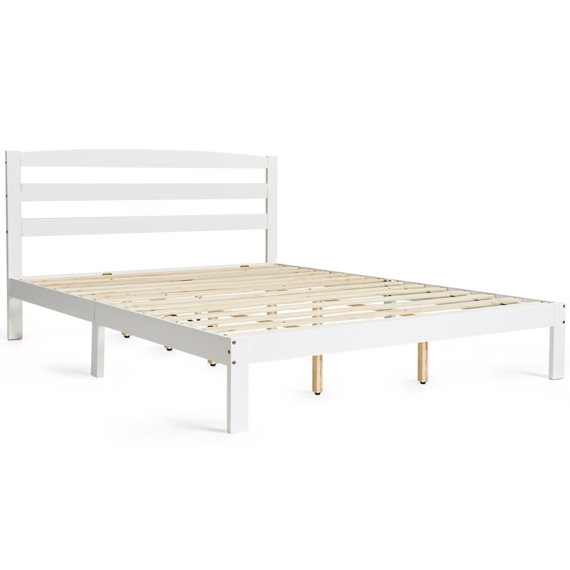 12 Inch Solid Wood Platform Bed Frame with Headboard, No Box Spring Needed and Easy Assembly, White, Queen