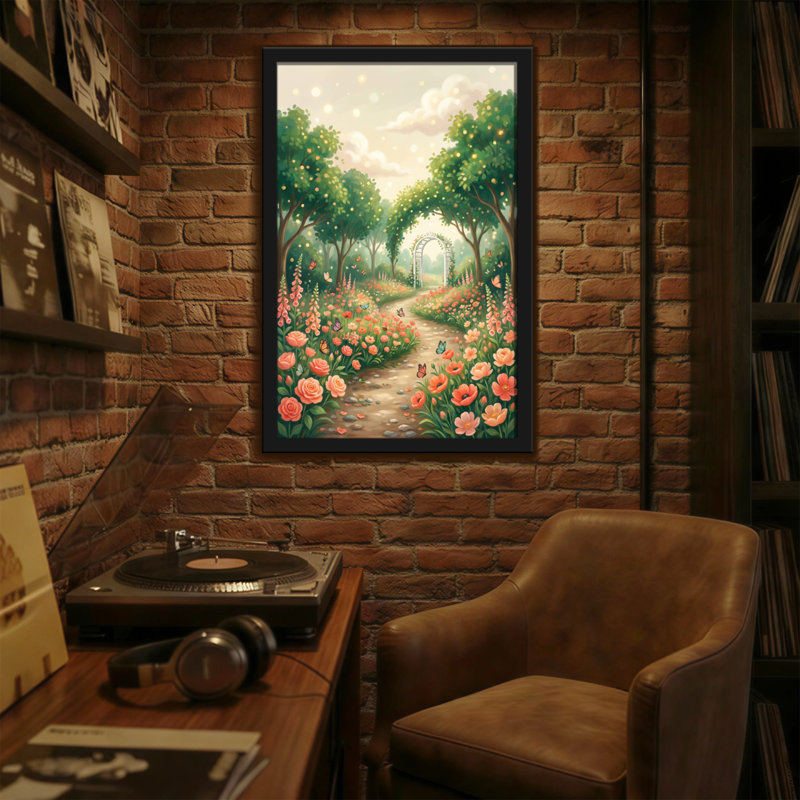 Plantes et fleurs, chemin de jardin enchanté avec fleurs et papillons, H 16 po x l 24 po
