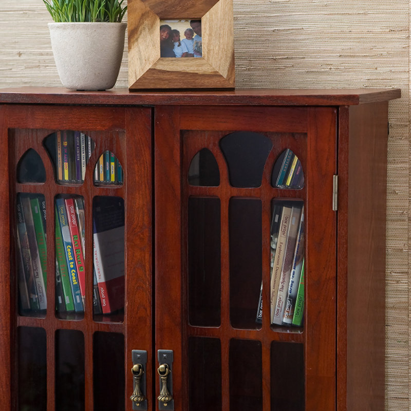 Armoire multimédia à panneau de fenêtre noire, Cerisier
