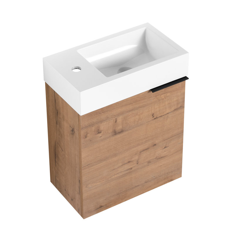 Armoire de salle de bain flottante 18 po avec lavabo et porte en résine blanche - espace de rangement moderne et spacieux disponible en matériau de contreplaqué