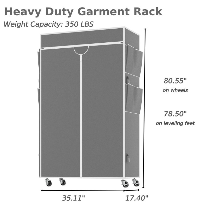 Rolling Garment Rack With Cover, Heavy Duty Clothing Rack For Hanging Clothes, Portable Closet Wardrobe With Adjustable Shelves, Double Rods Garment Rack With Wheels