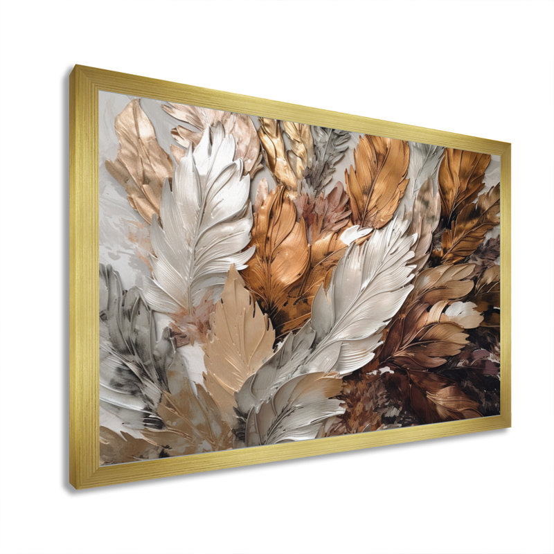 «Caiden Gold Feather Extravaganza IV - Glam Feather», art mural, Cadre doré simple, H 34 po x l 44 po x P 1,5 po