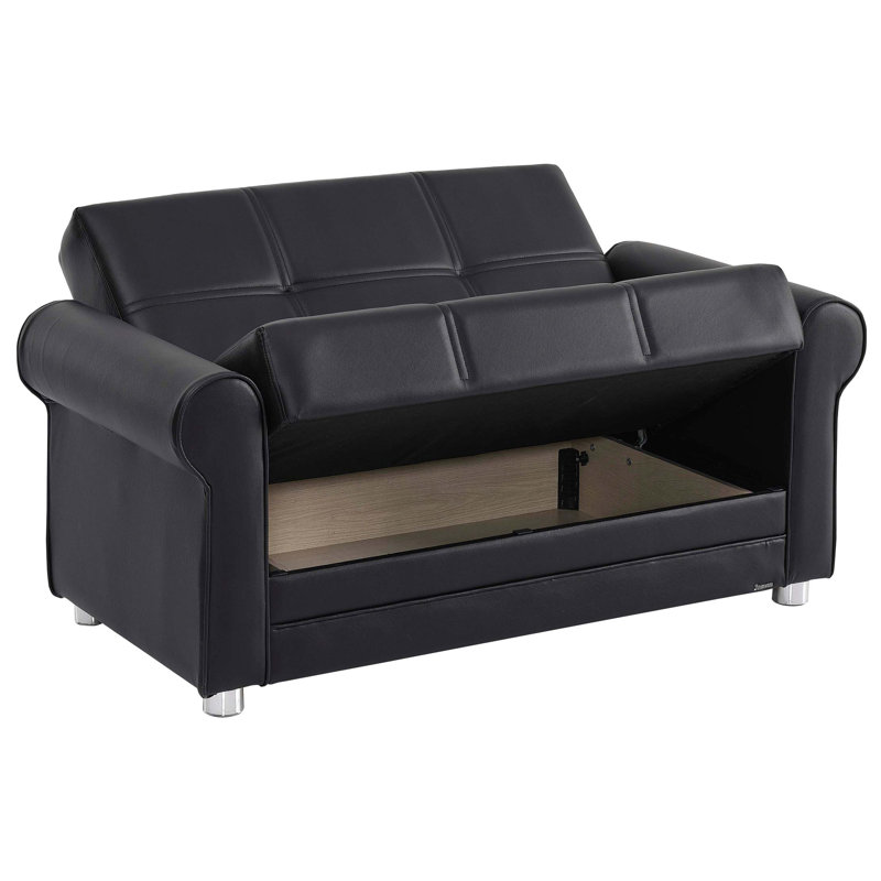 Causeuse convertible rembourrée avec rangement en polyuréthane, Noir