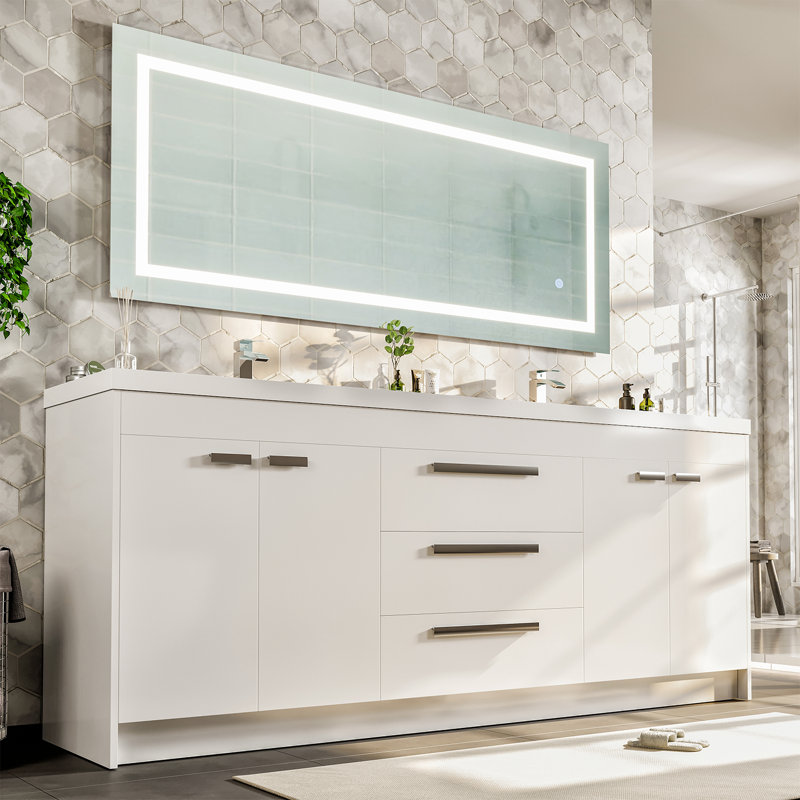 Wauconda Double Bathroom Vanity Set, White, 84"