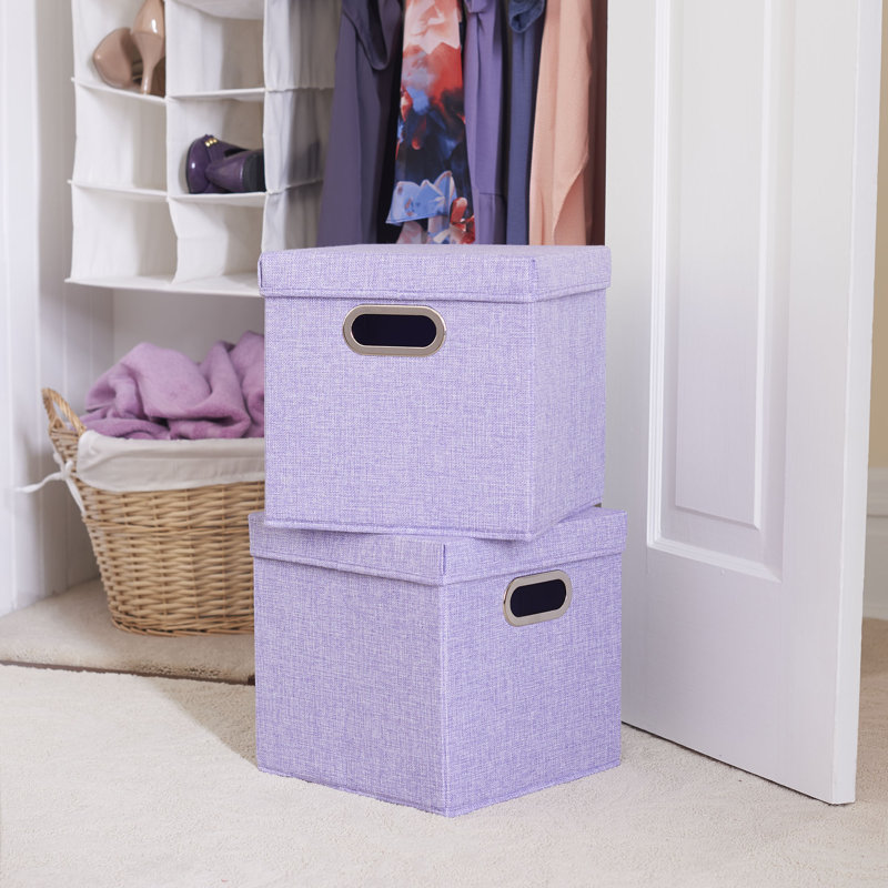 Lavender Fabric Collapsible Storage Cube Set with Lids, 11"
