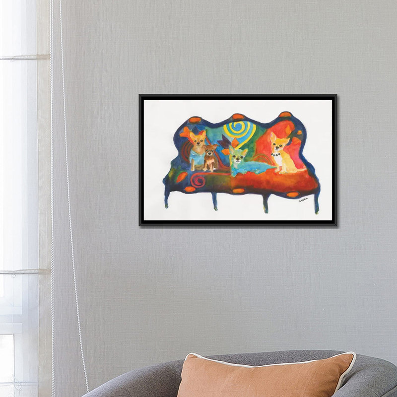 "Chihuahua trio" par Connie Collum, reproduction d’art, Pas de tapis, H 18 po x l 26 po x P 1,5 po, Toile avec cadre noir