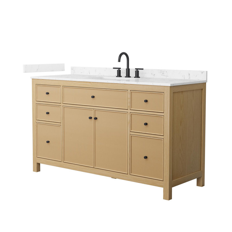 Pendry 60" Freestanding Single Bathroom Vanity with Cultured Marble Top, Matte Black, 60", 8" Widespread