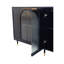 Armoire décorative laquée noire avec 4 portes en verre: Buffet en bois pour l'entrée, Buffet de rangement dans la salle à manger. Conception minimaliste, tablettes réglables, fabrication-2098550970