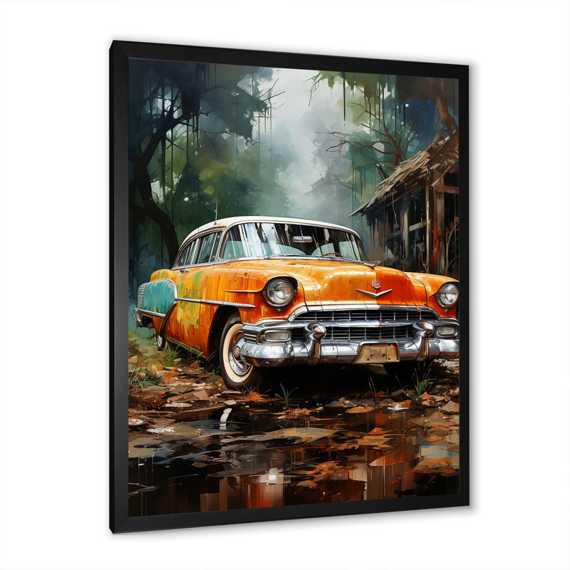 Charme de voiture symbolique rétro sur toile, Cadre simple noir, H 20 po x l 12 po x P 1 po