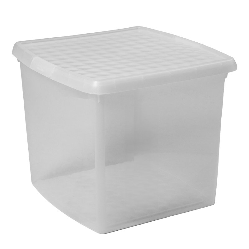 Clip 37L Square Plastic Storage Boxes with Secure Clip Lock Lids. L:39.5 x W:39.5 x H:33.5cm Clear/Clear/Clear