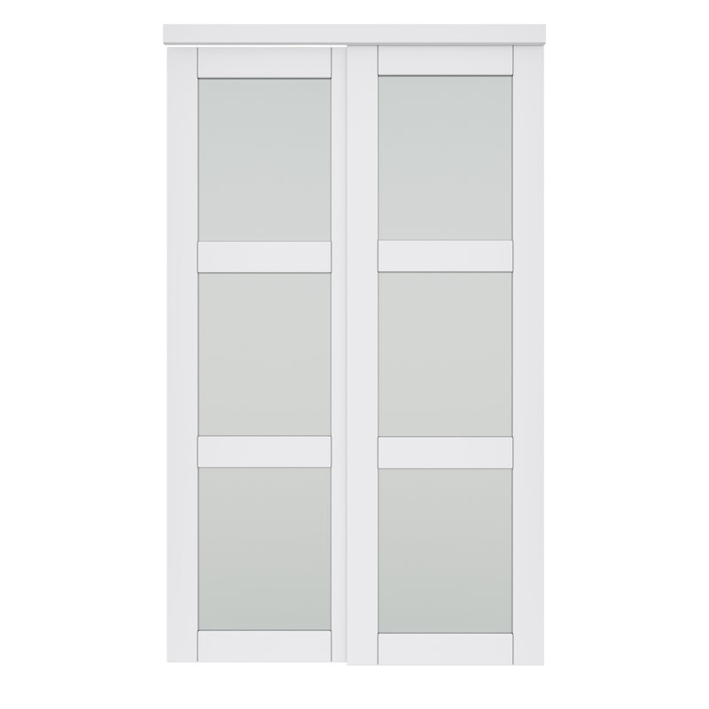 48 in. x 80 in. White Tempered Frosted Glass Sliding Closet Door