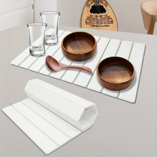 White Dish Drying Mat For Kitchen Counter, Foldable, Super Absorbent & Fast-drying Stone Mat For Dishes, Cups & Pots