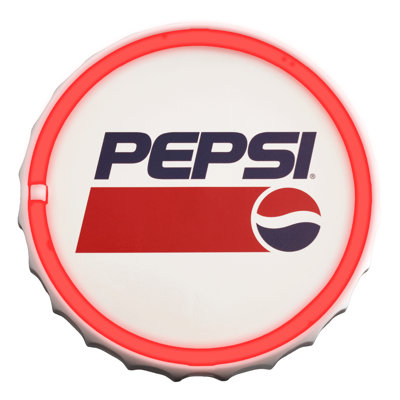 Licensed Pepsi Bottle Cap LED Neon Rope Sign 12" Round Vintage Light Up Wall Decor Retro Soda Logo for Man Cave Bar Garage Game Room USB Powered Neon Wall Art