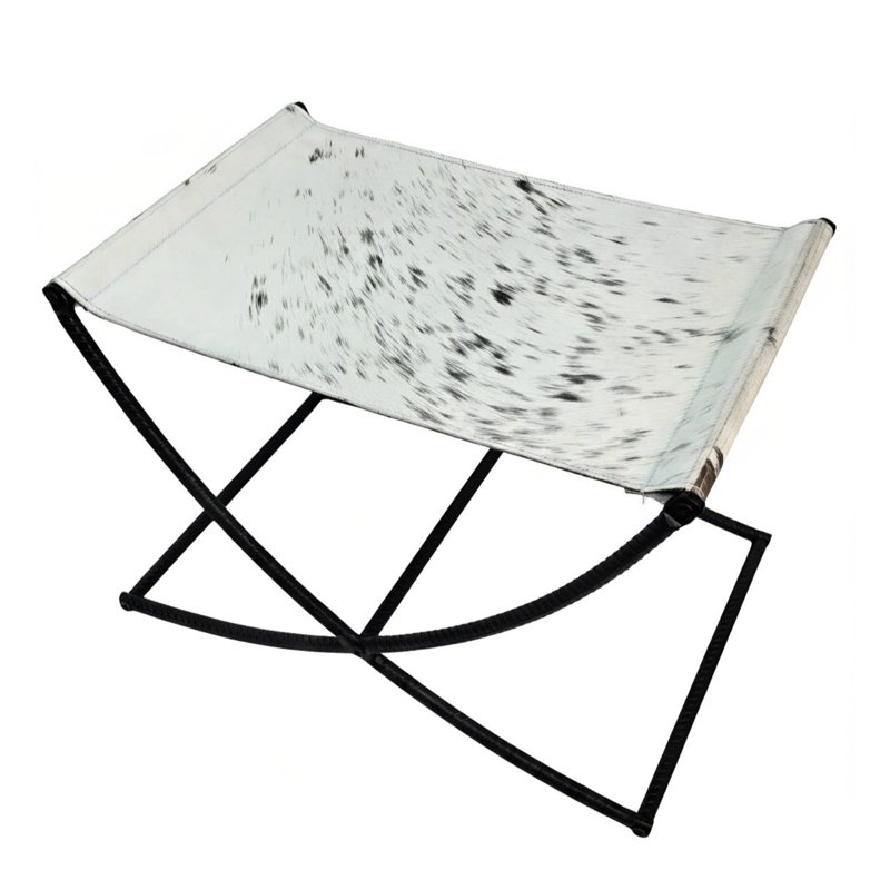 Tabouret d'appoint en cuir de vache, Black/White