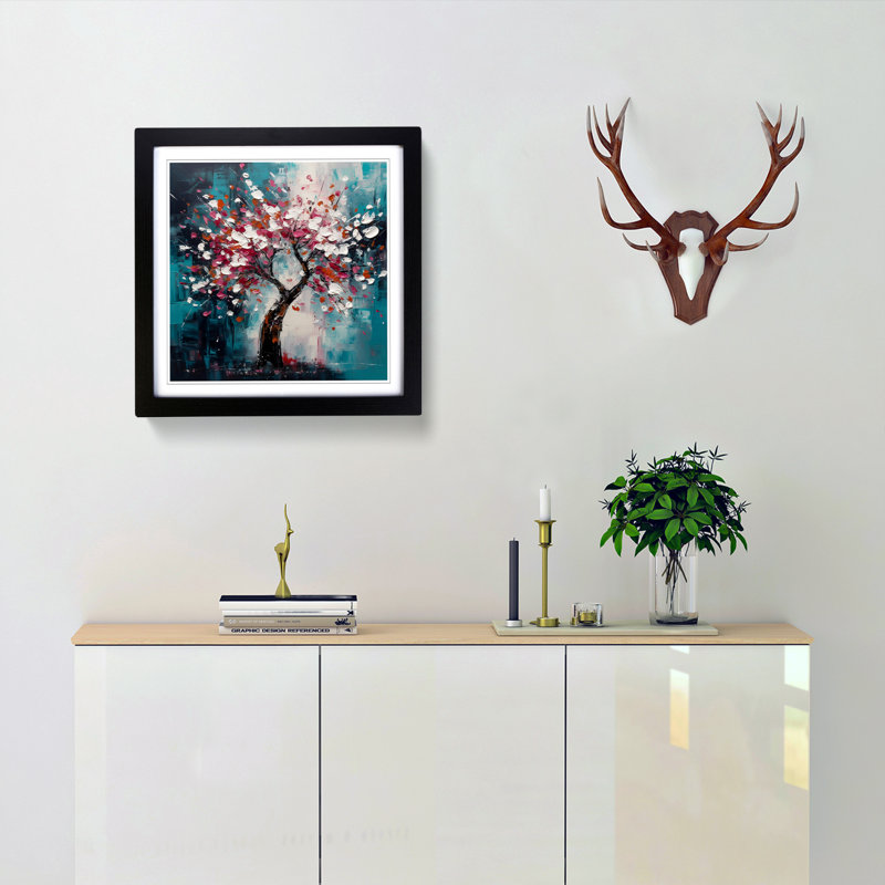 Cherry Blossom Tree Expressionism No.5 - Single Picture Frame Print on Wood, Black
