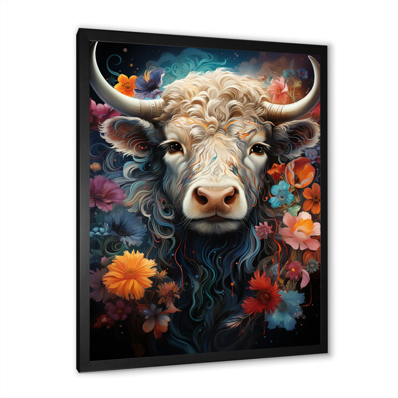 Yak Cosmic Highlanders II sur impression sur toile, Cadre simple noir, H 40 po x l 30 po x P 1,5 po